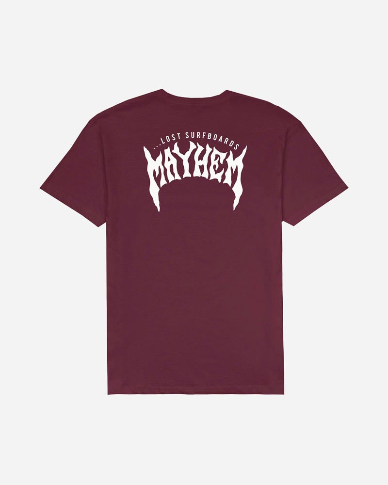 Mayhem Designs Tee - Mens Short Sleeve T-Shirt - Maroon - ManGo Surfing