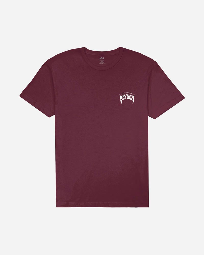 Mayhem Designs Tee - Mens Short Sleeve T-Shirt - Maroon - ManGo Surfing