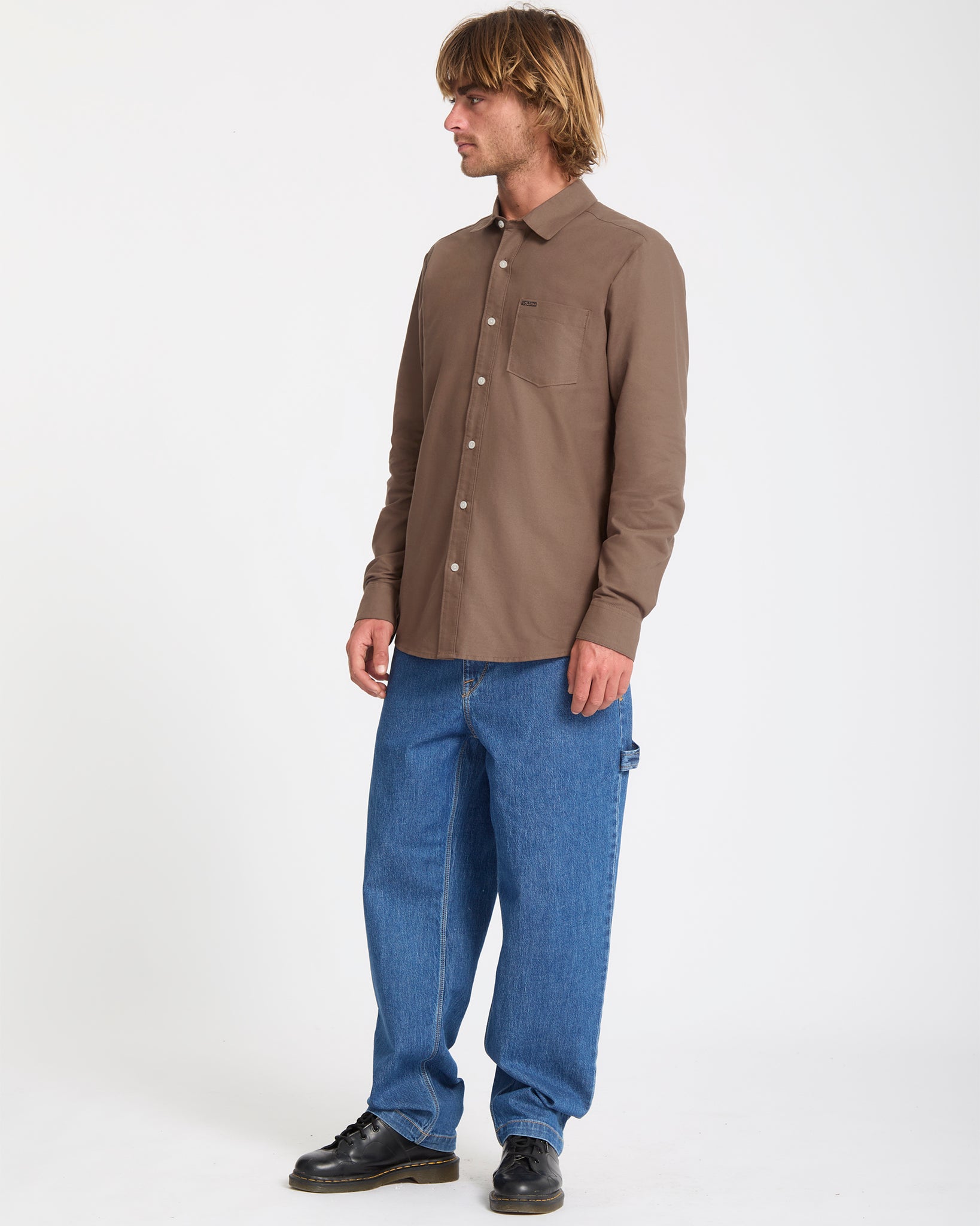 Volcom Mens Veeco Oxford Long Sleeve Shirt - Brown Stone