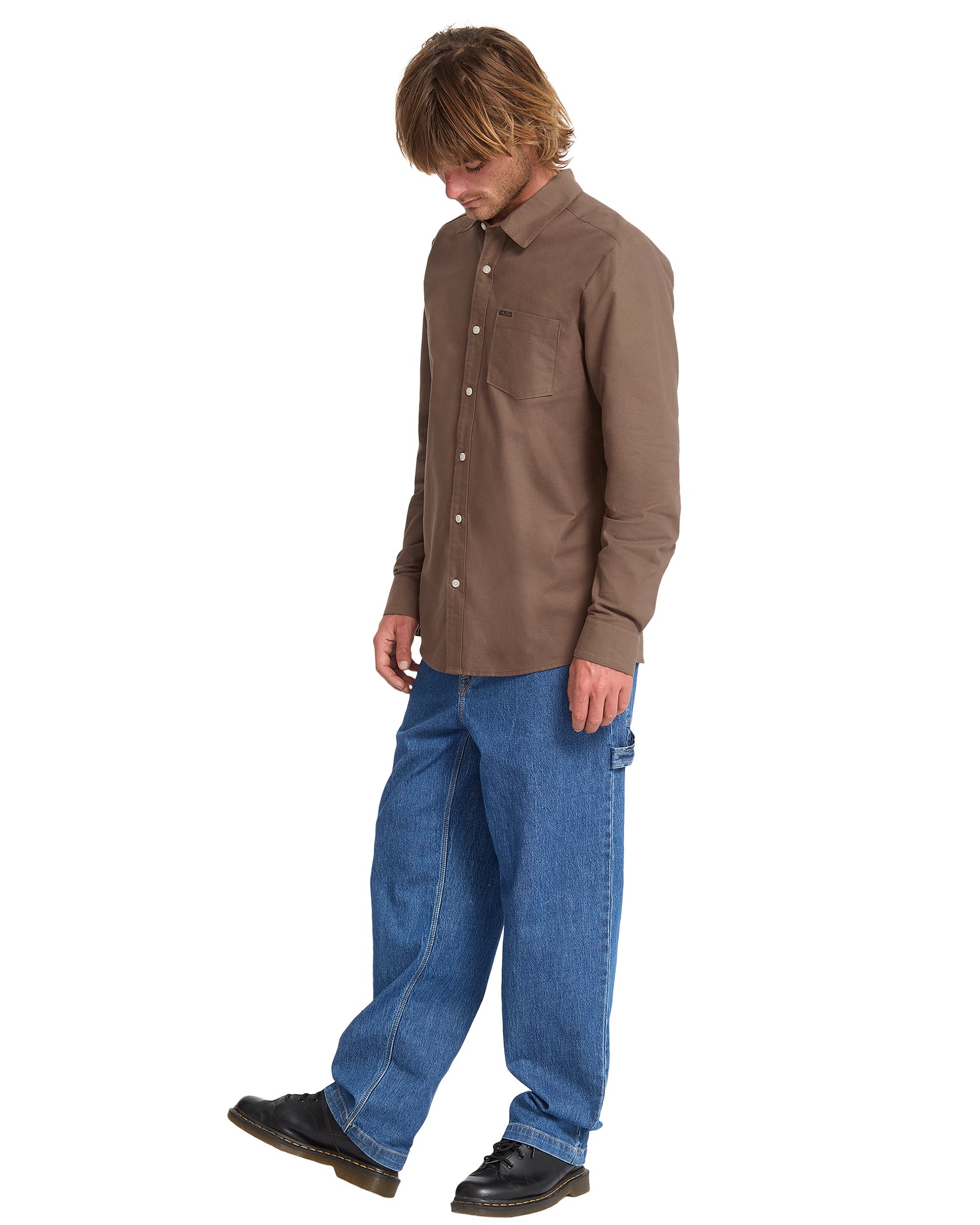 Volcom Mens Veeco Oxford Long Sleeve Shirt - Brown Stone