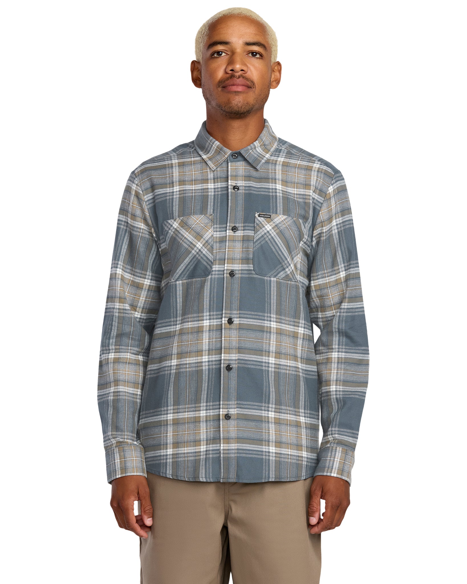 Volcom Mens Netastone Flannel Long Sleeve Shirt - Dark Slate