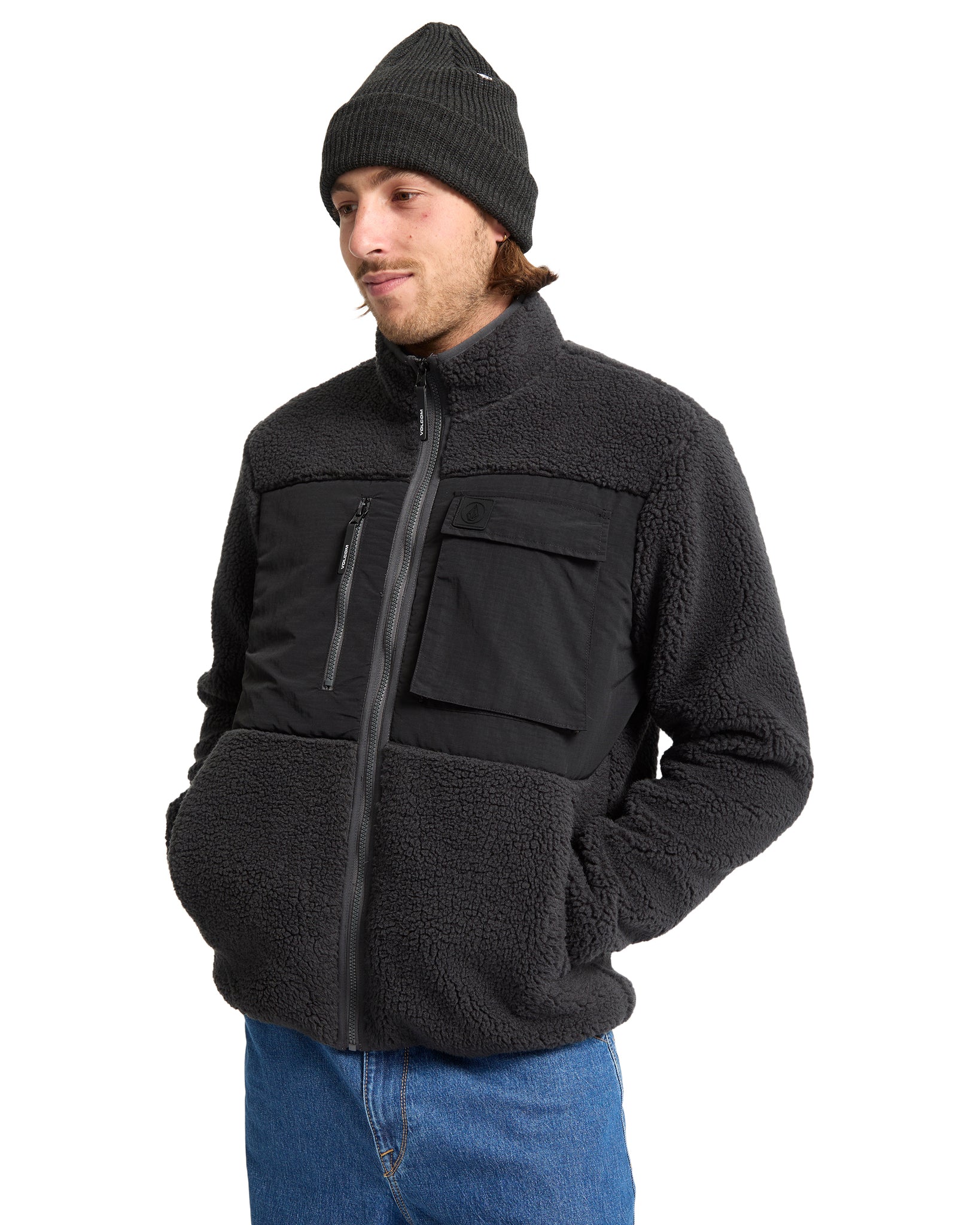 Volcom Mens Storm Stone Sherpa Zip Sweatshirt - Asphalt Black
