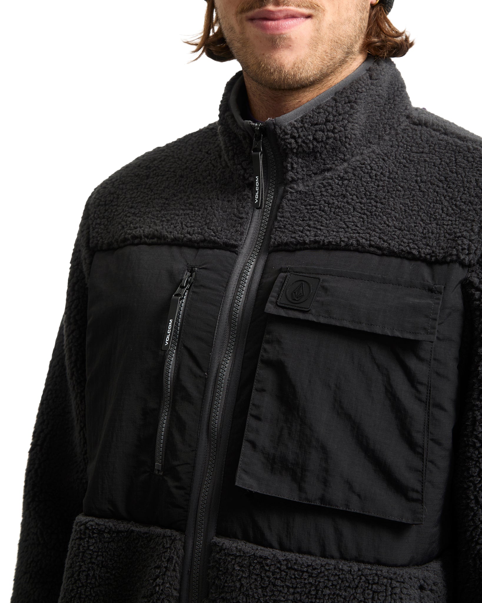 Volcom Mens Storm Stone Sherpa Zip Sweatshirt - Asphalt Black