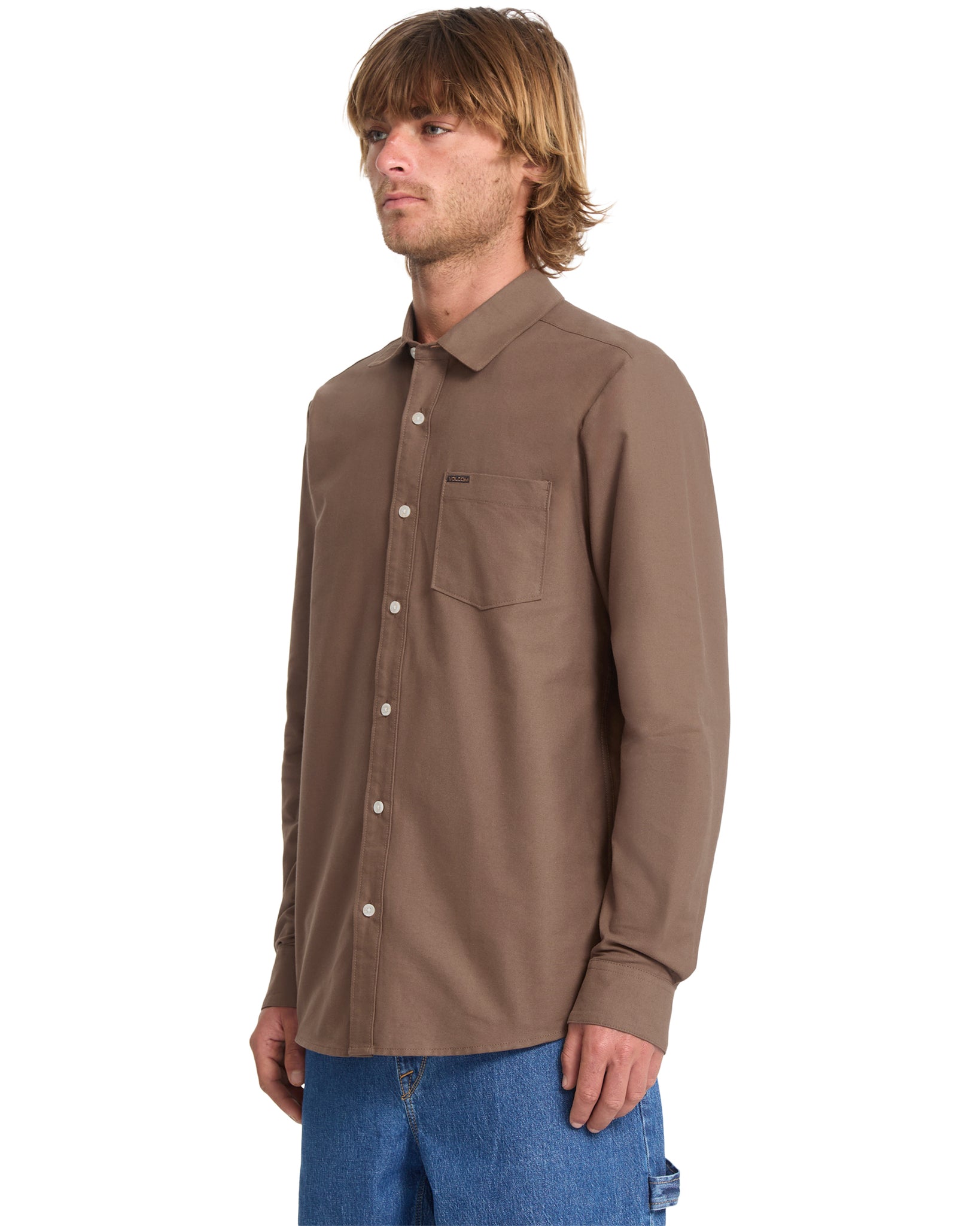 Volcom Mens Veeco Oxford Long Sleeve Shirt - Brown Stone
