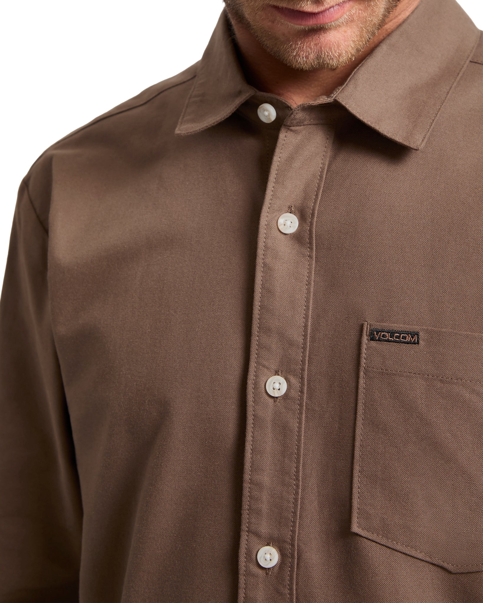 Volcom Mens Veeco Oxford Long Sleeve Shirt - Brown Stone