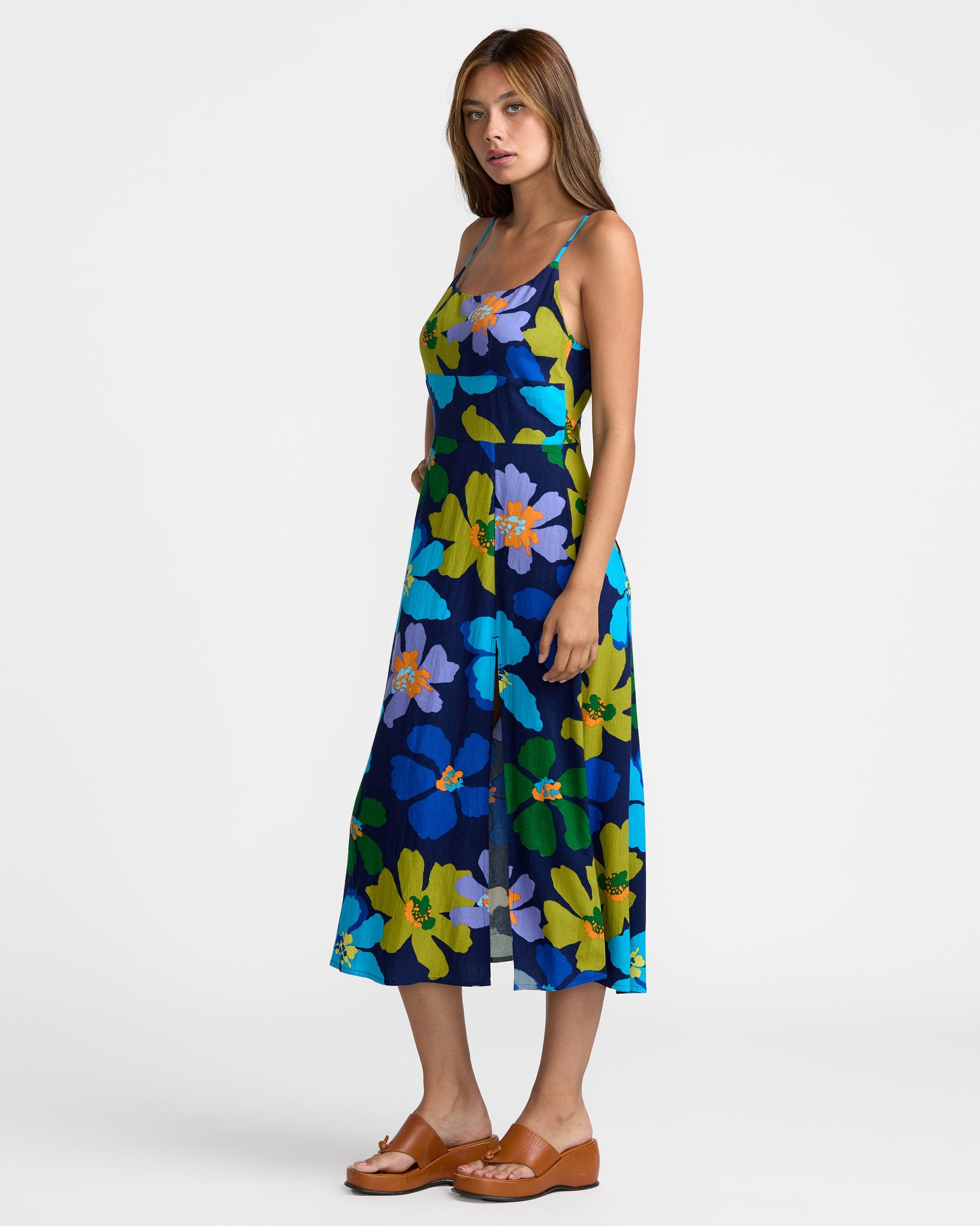 RVCA Womens Anya Midi Dress - Blue Hawaii - ManGo Surfing