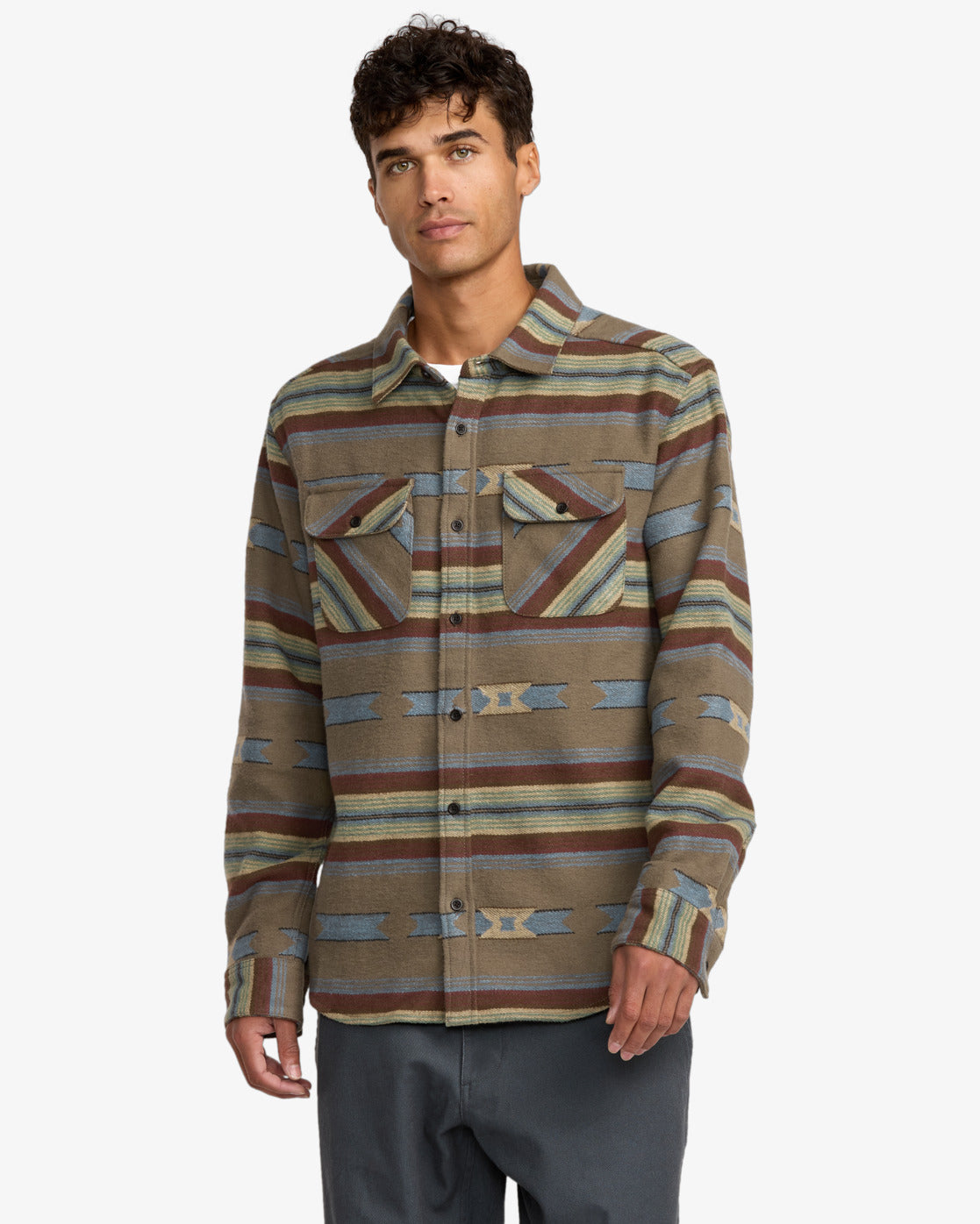RVCA Mens Dayshift Blanket Flannel Long Sleeve Shirt - Mushroom