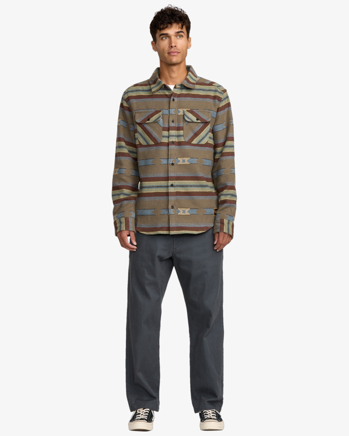 RVCA Mens Dayshift Blanket Flannel Long Sleeve Shirt - Mushroom