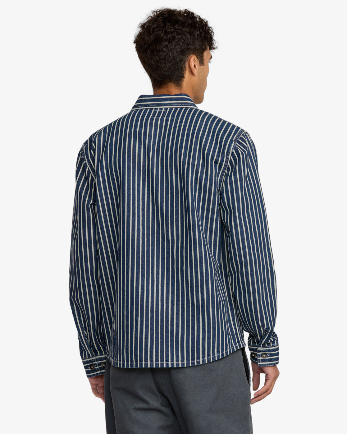 RVCA Mens Dayshift Hickory Long Sleeve Overshirt - Dark Denim