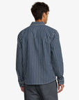 RVCA Mens Dayshift Hickory Long Sleeve Overshirt - Dark Denim