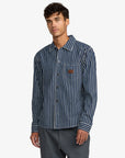 RVCA Mens Dayshift Hickory Long Sleeve Overshirt - Dark Denim