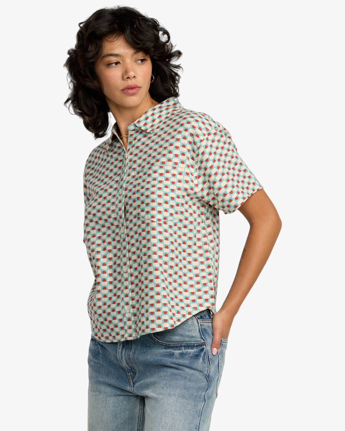 RVCA Womens Nauti Short Sleeve Shirt - Sky Blue