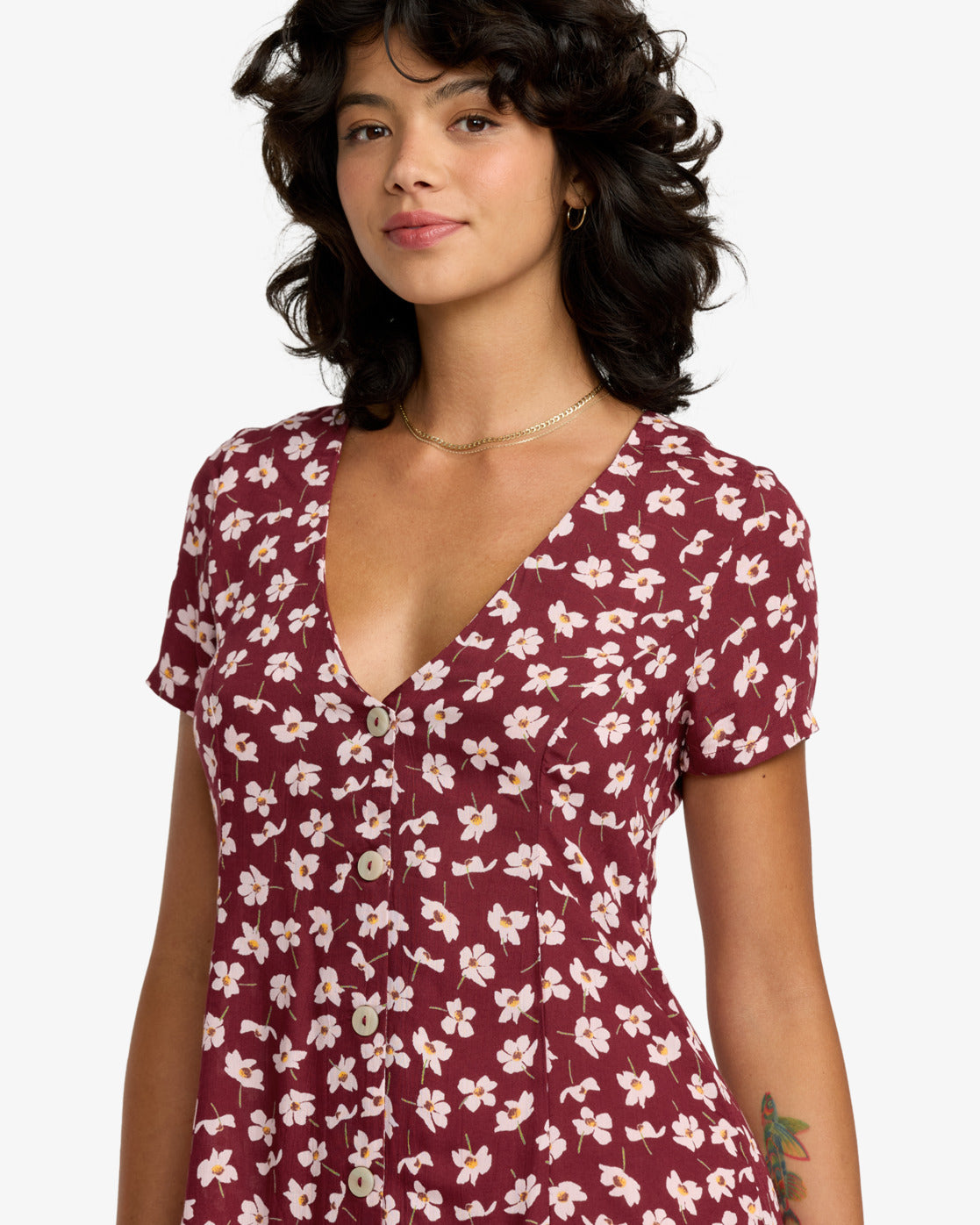 RVCA Womens Understated Buttoned Dress - Cranberry