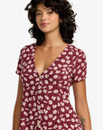 RVCA Womens Understated Buttoned Dress - Cranberry