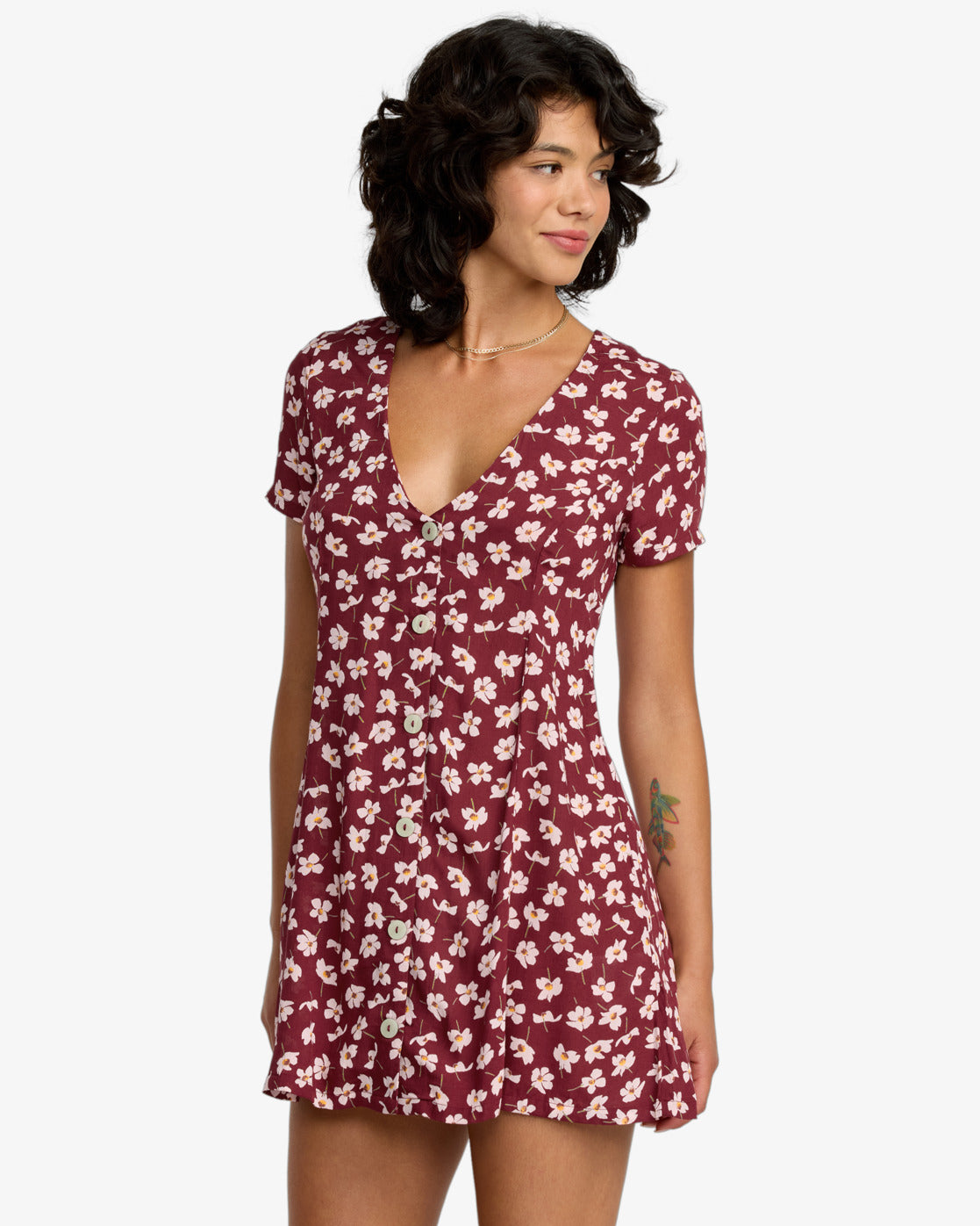RVCA Womens Understated Buttoned Dress - Cranberry
