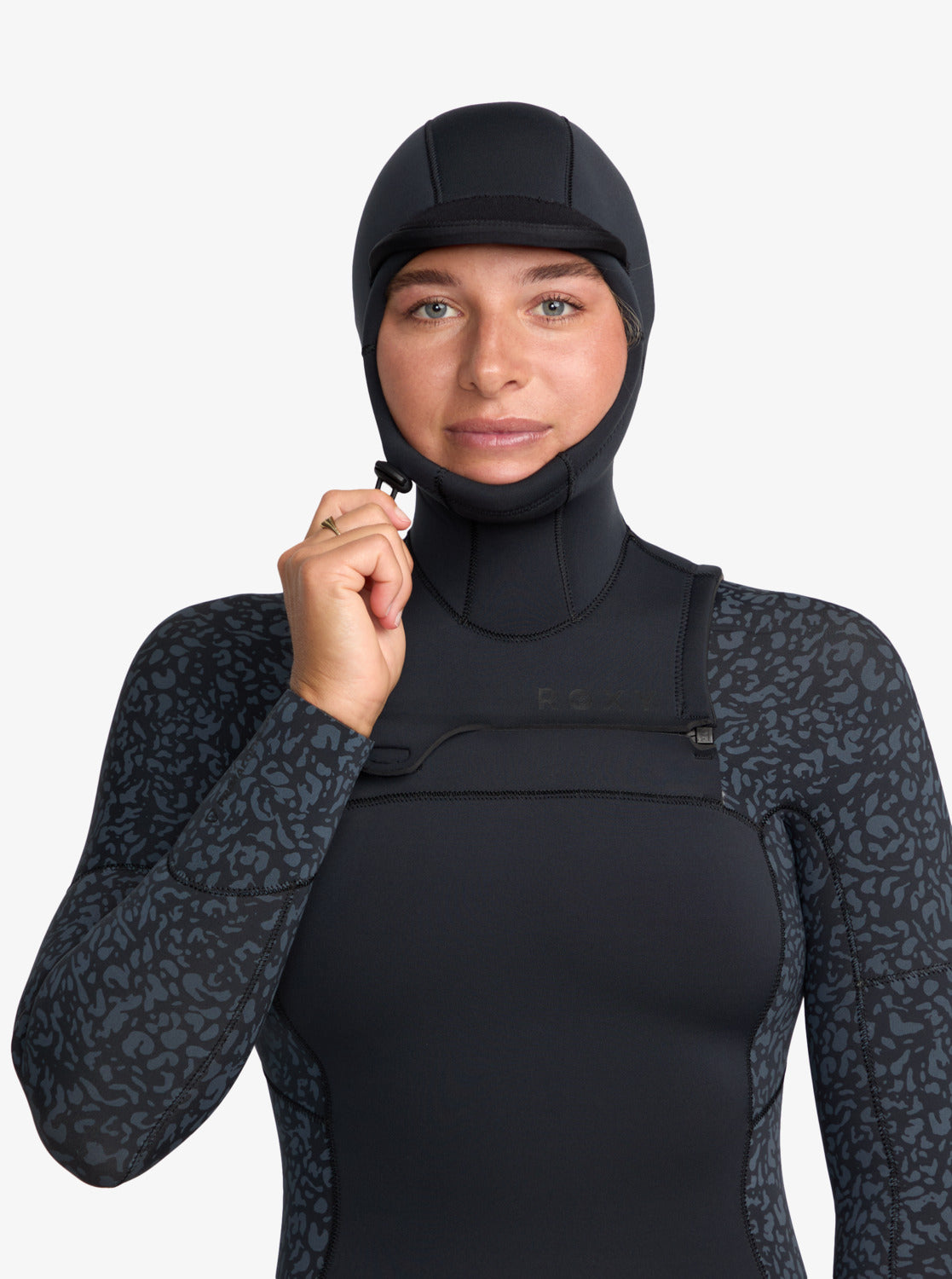 Roxy Womens 5/4 Swell Natural Hooded Chest Zip Wetsuit - Animal Print