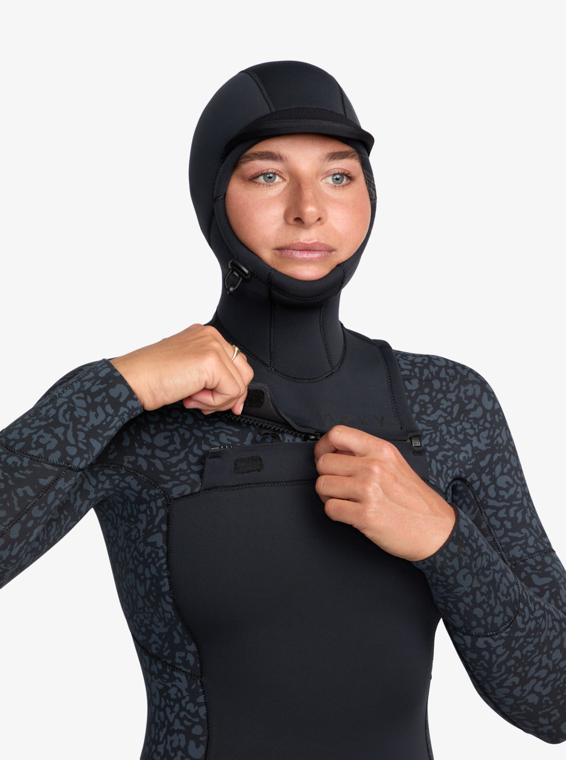 Roxy Womens 5/4 Swell Natural Hooded Chest Zip Wetsuit - Animal Print