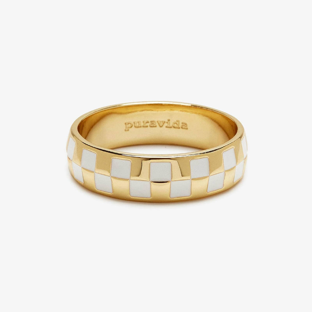 Pura Vida Checkerboard Ring - Gold - ManGo Surfing