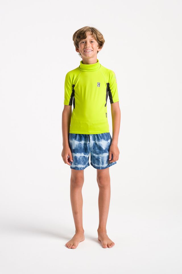 C-Skins Kids NuWave Rash X Junior Short Sleeve Vest - Lime/Anthracite/Multi - ManGo Surfing