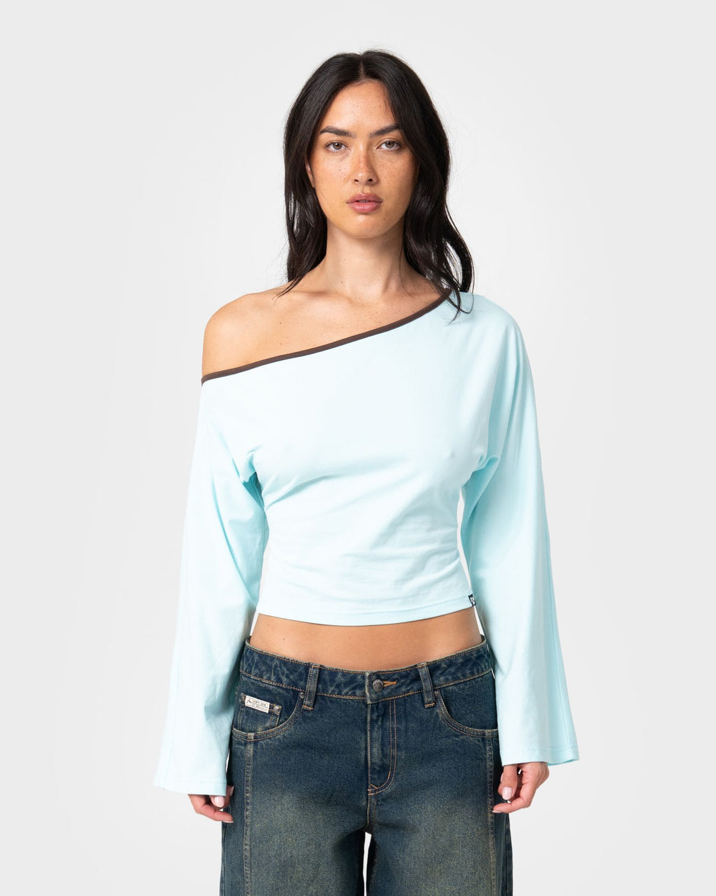 Rusty Womens Yuno Reverse Long Sleeve Slouch Top - Powder Aqua