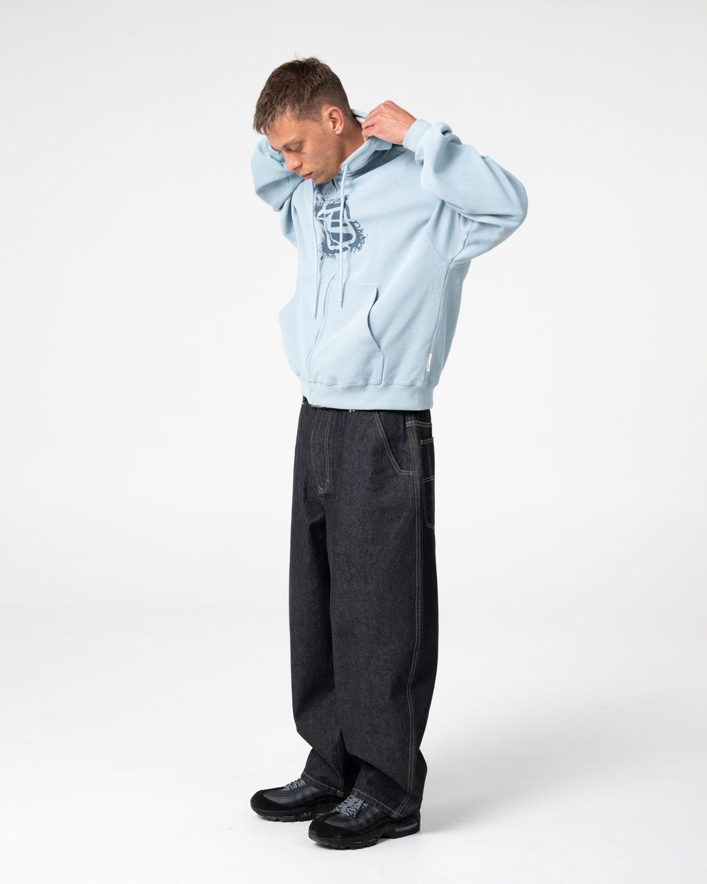 Rusty Mens Revolt Zip Through Waffle Hoodie - Sky Blue