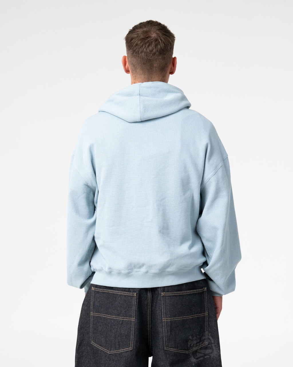 Rusty Mens Revolt Zip Through Waffle Hoodie - Sky Blue