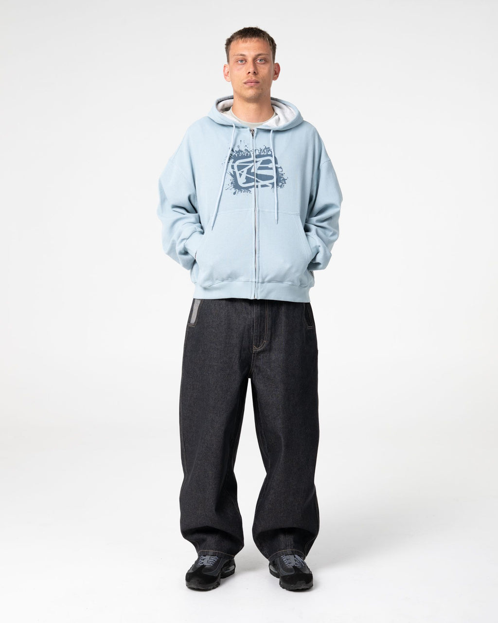 Rusty Mens Revolt Zip Through Waffle Hoodie - Sky Blue