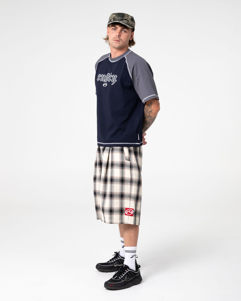 Rusty Mens Mista Checkya Baggy Shorts - Pinecone