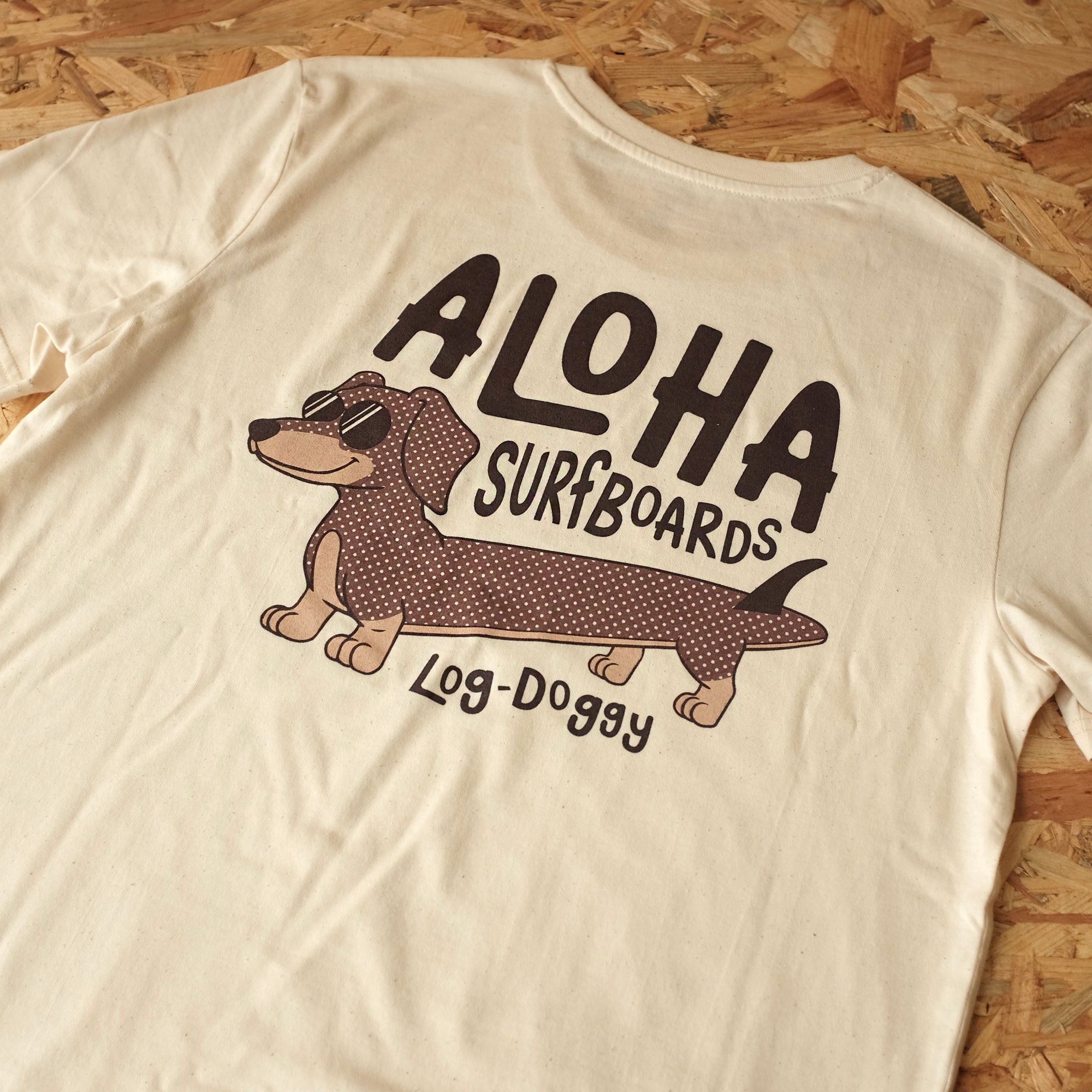 Aloha Log Doggy T-Shirt – Unisex Short Sleeve Tee - Natural Stone - ManGo Surfing