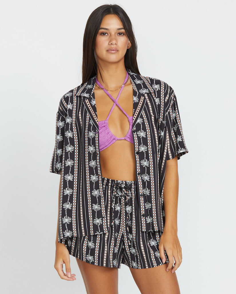 Volcom Womens Sun Stunner Short Sleeve Shirt - Black Combo - ManGo Surfing