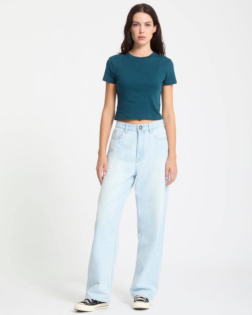 Volcom Womens Weellow II Denim Trousers - Bleached Aqua - ManGo Surfing