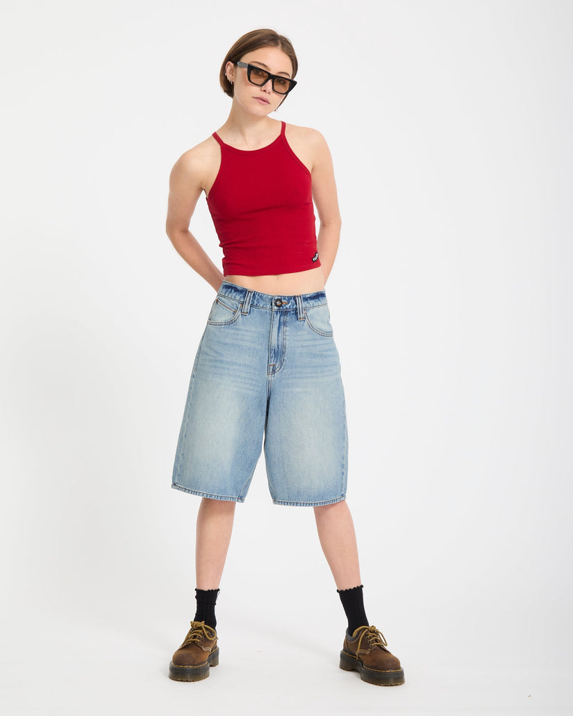 Volcom Womens Beeggy Denim Shorts - Dusty Blue Wash