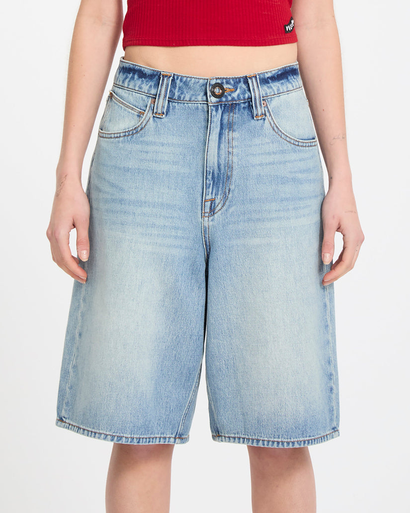 Volcom Womens Beeggy Denim Shorts - Dusty Blue Wash