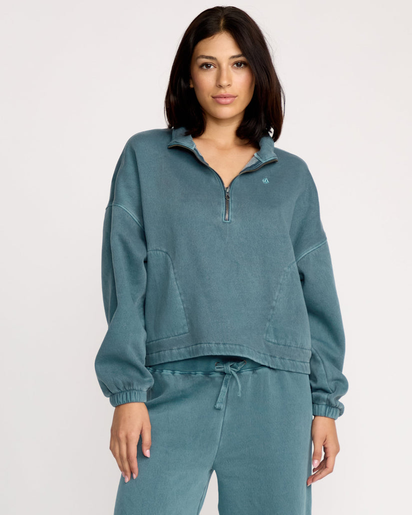Volcom Womens Stone Soft Quarter Zip Sweatshirt - Emerald Green - ManGo Surfing