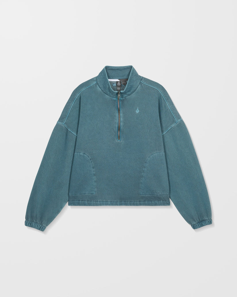 Volcom Womens Stone Soft Quarter Zip Sweatshirt - Emerald Green - ManGo Surfing