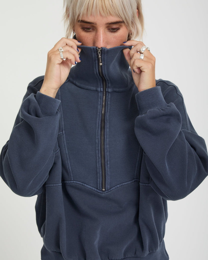 Volcom Womens Reetrocity Quarter Zip Sweatshirt - Storm Blue