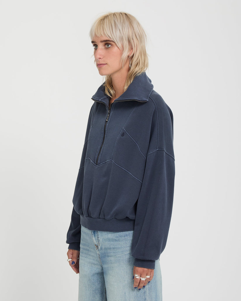Volcom Womens Reetrocity Quarter Zip Sweatshirt - Storm Blue