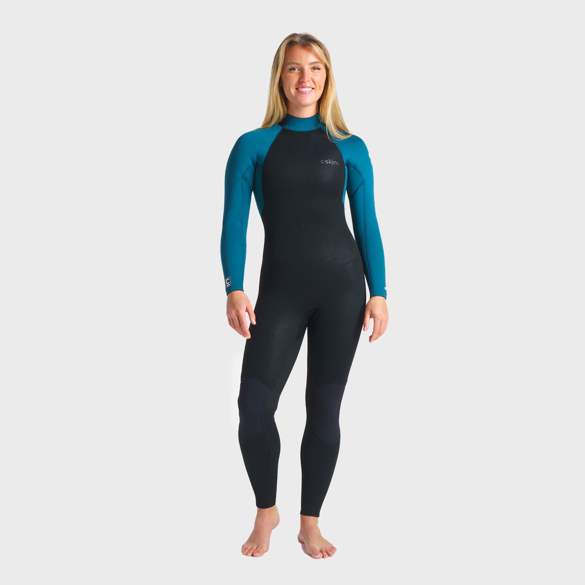 C-Skins Surflite 5/4/3 Women's Back Zip Steamer Wetsuit - Black/Blue Marine - ManGo Surfing