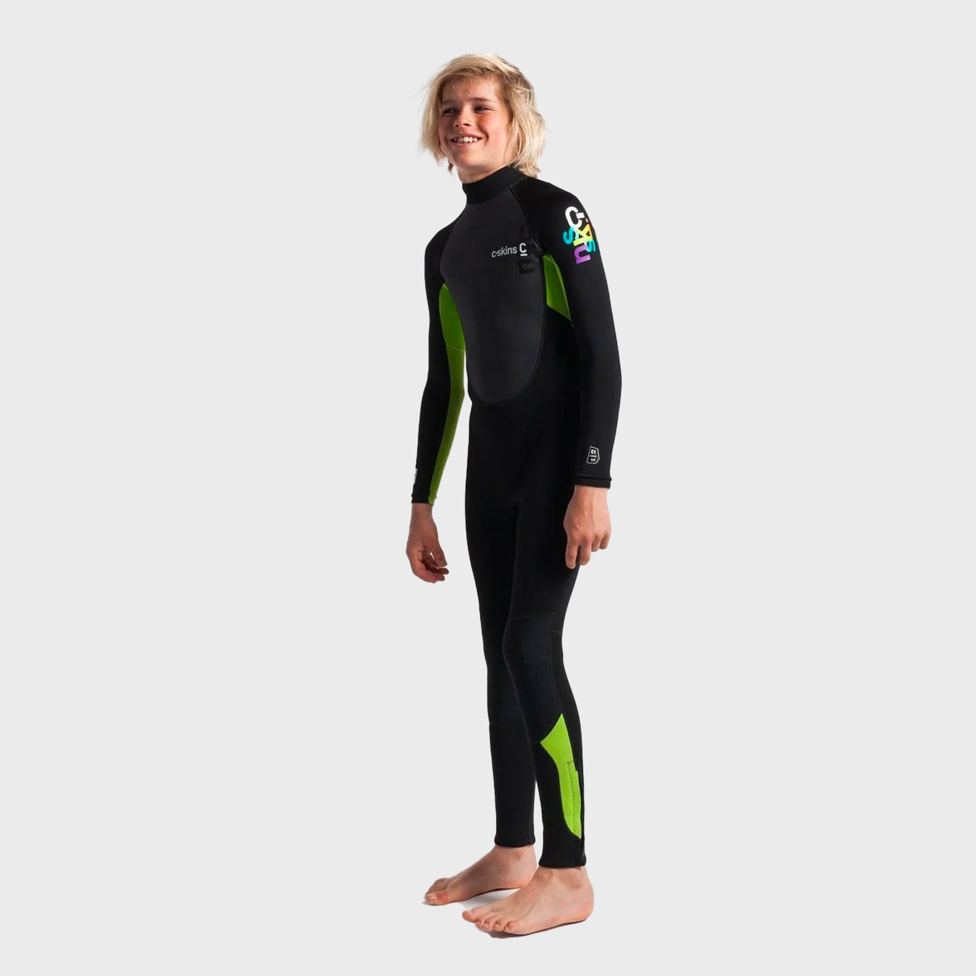 C-Skins Element 3/2 Junior Wetsuit - Black/Lime/Multi - ManGo Surfing