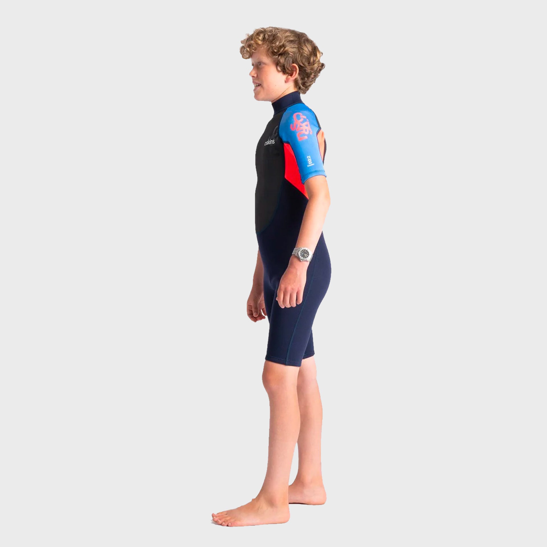 C-Skins Element 3/2 Junior Shortie Wetsuit - Slate Navy/Flo Red/Blue Tie Dye - ManGo Surfing