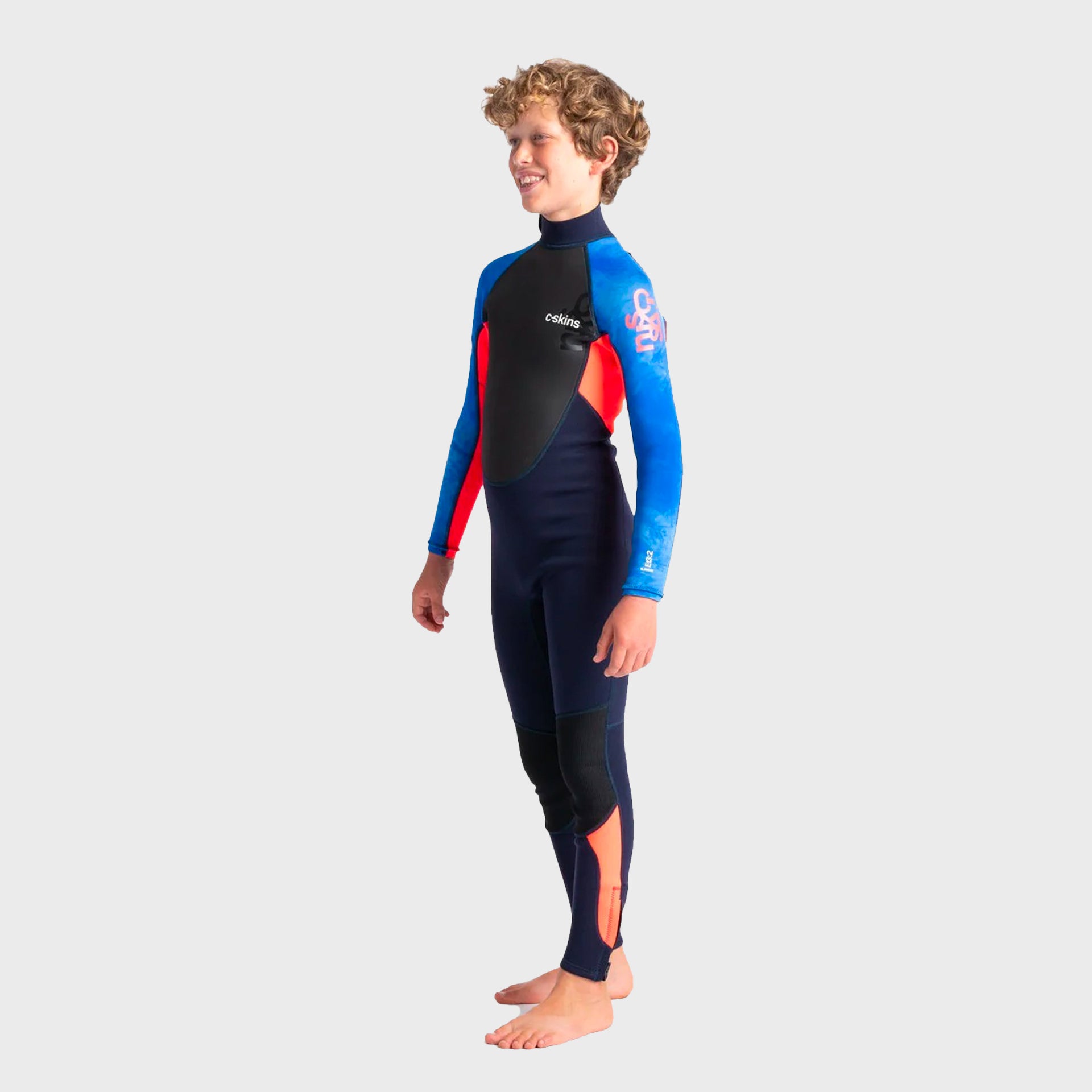 C-Skins Element 3/2 Junior Kids Wetsuit - Slate Navy/Flo Red/Blue Tie Dye - ManGo Surfing