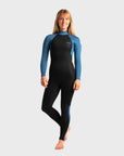 C-Skins Surflite 3/2 Womens Back Zip Steamer Wetsuit - Black Cascade/Blue/White - ManGo Surfing