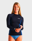 C-Skins UV Skins Women's Premium Rash Vest - Raven Black/Bluestone Tropical/Cascade Blue - ManGo Surfing