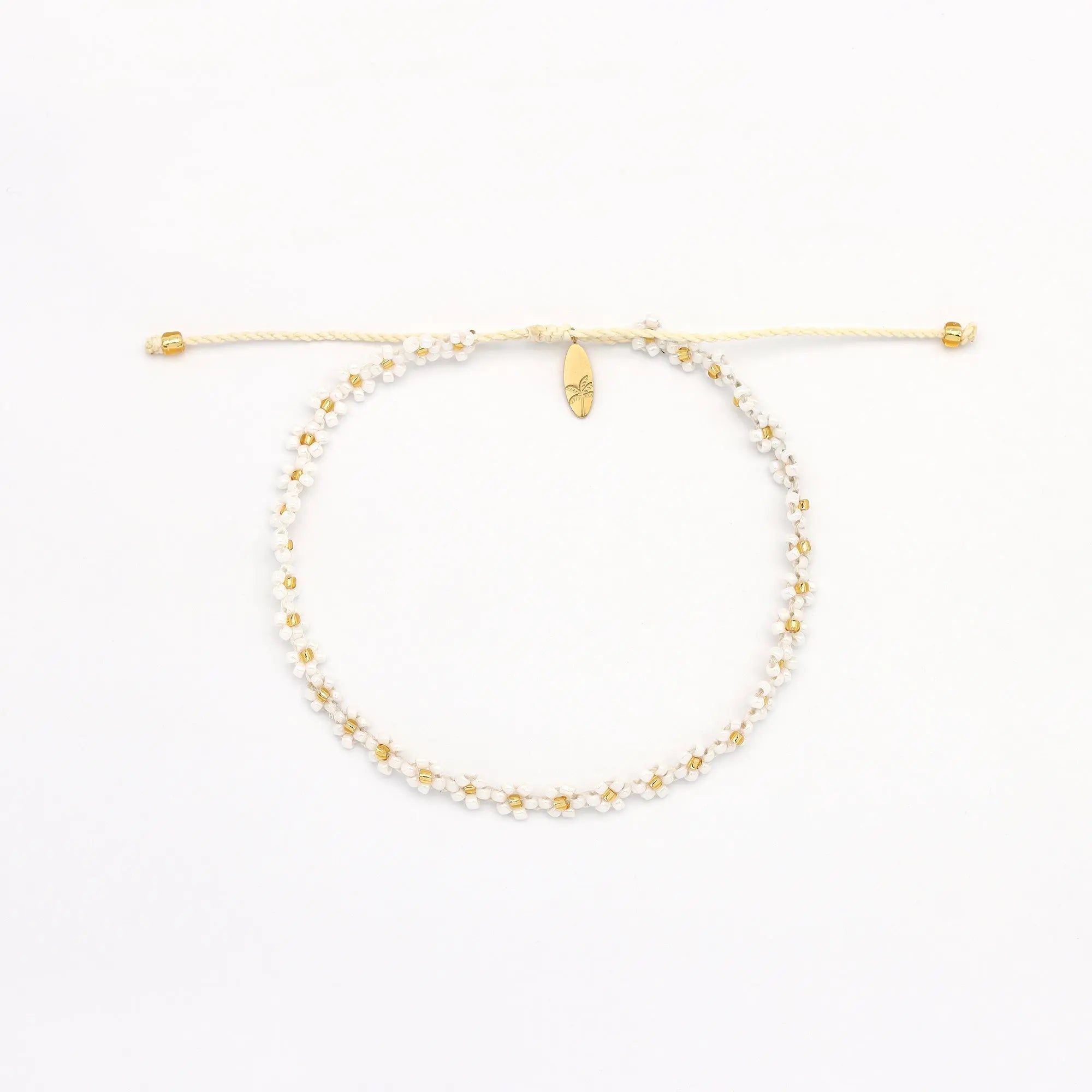 Pineapple Island Kelopak Daisy Chain Beaded Anklet - White