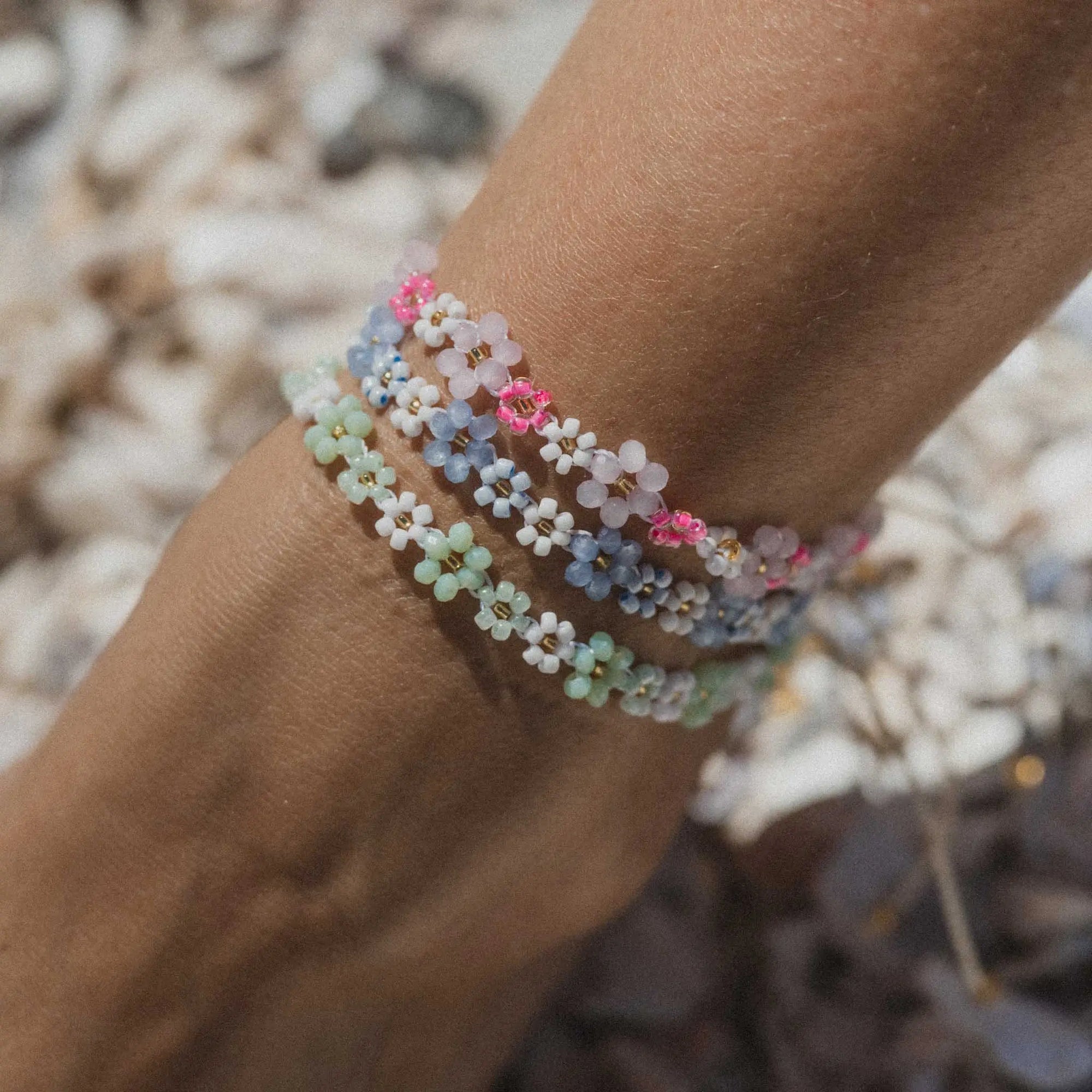 Pineapple Island Mohala Flower Beaded Anklet - Green