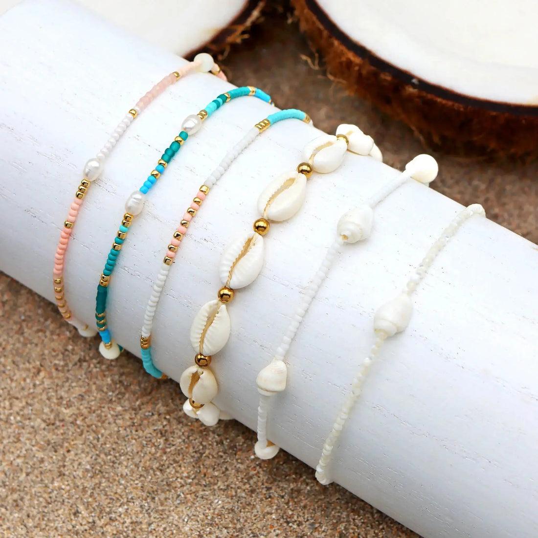 Pineapple Island Giada Cinta Pearl Beaded Surf Bracelet - Blue/Green/Gold