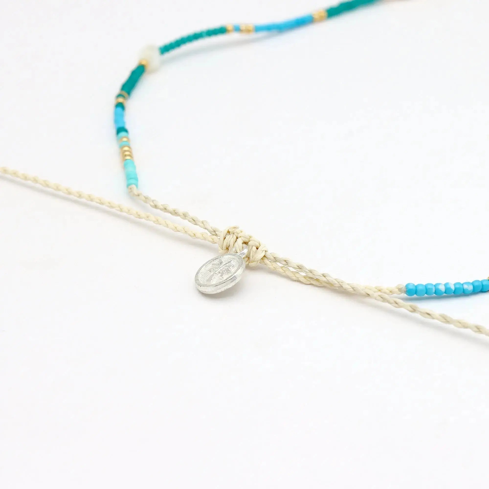 Pineapple Island Giada Cinta Pearl Beaded Surf Necklace - Blue/Green/Gold