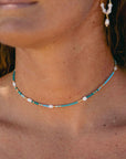 Pineapple Island Giada Cinta Pearl Beaded Surf Necklace - Blue/Green/Gold