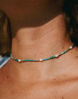 Pineapple Island Giada Cinta Pearl Beaded Surf Necklace - Blue/Green/Gold