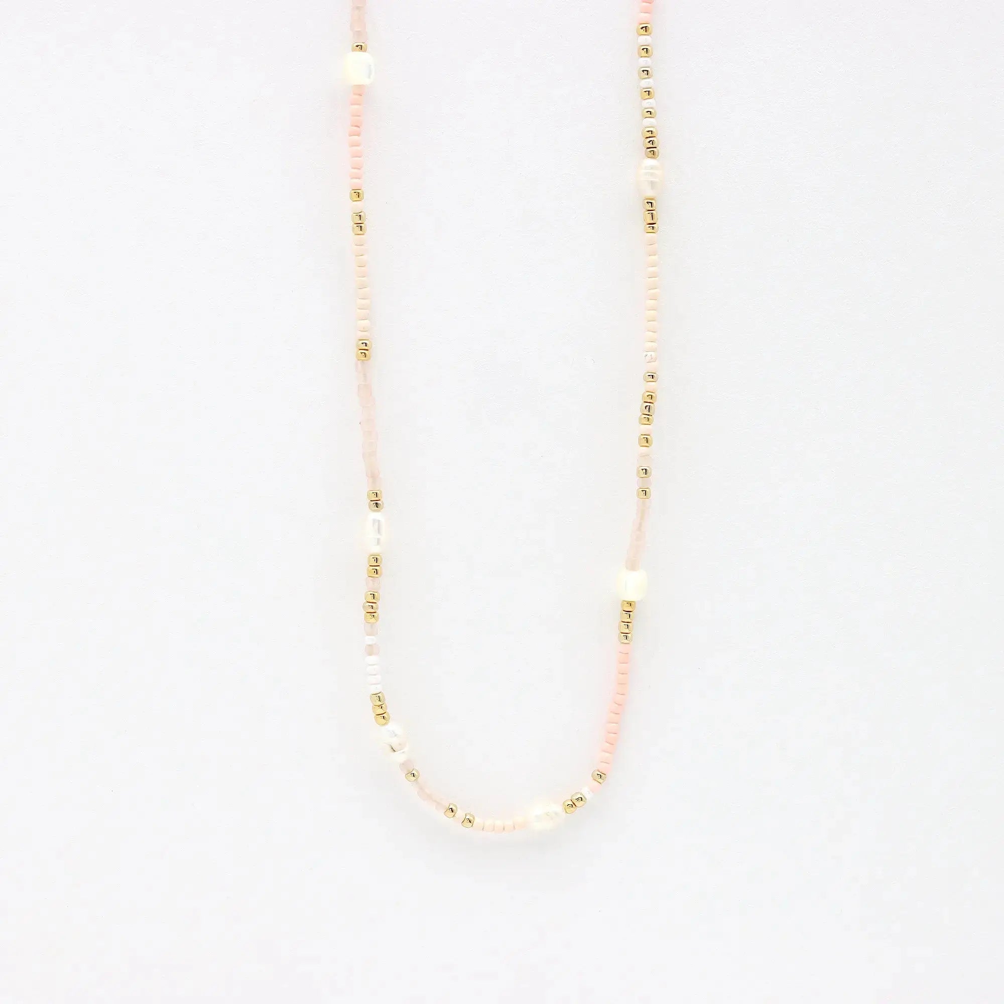 Pineapple Island Giada Cinta Pearl Beaded Surf Necklace - Pink/White/Gold